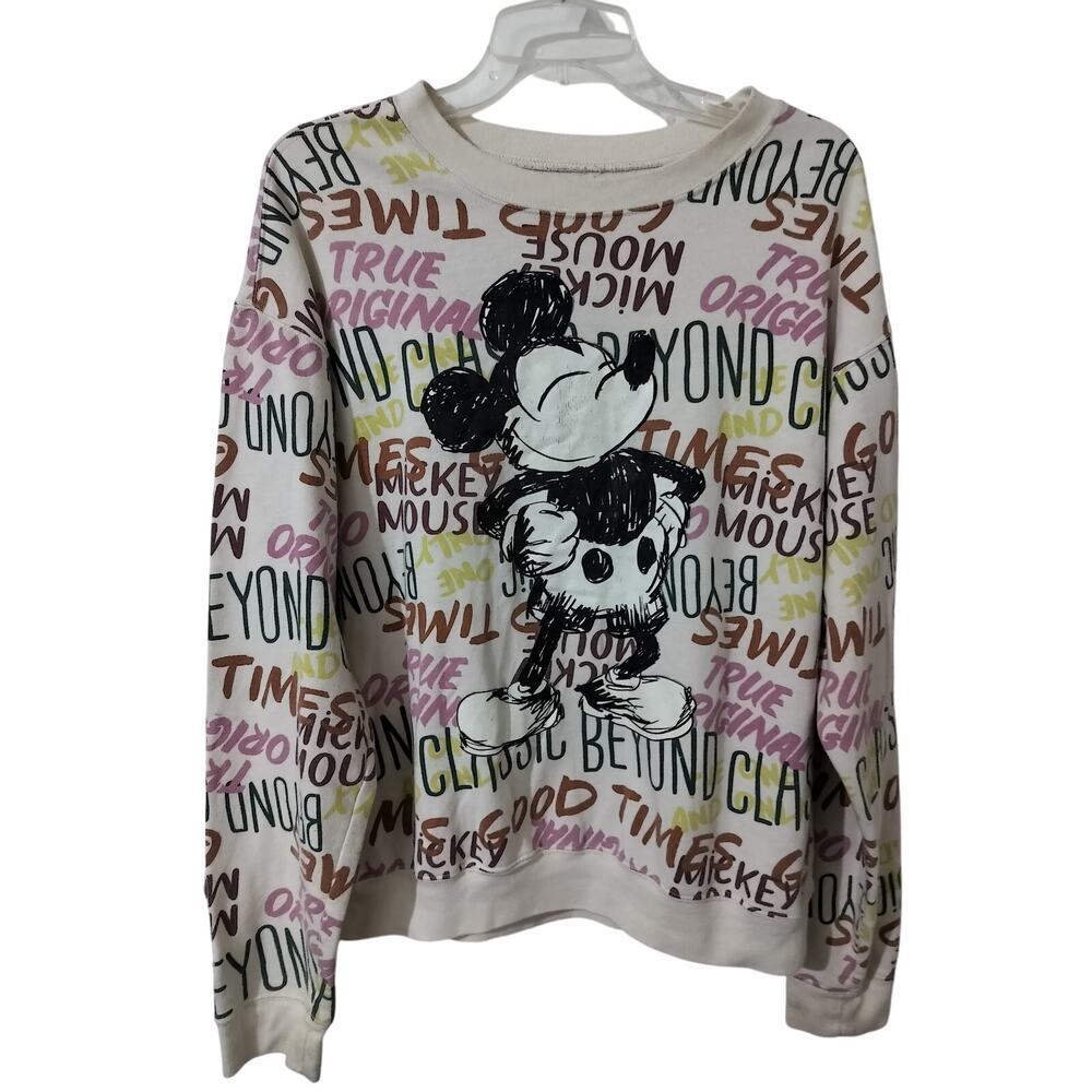 3678)Disney Mickey Mouse All Over Graffiti Print Beyond Classic Sweatshirt L